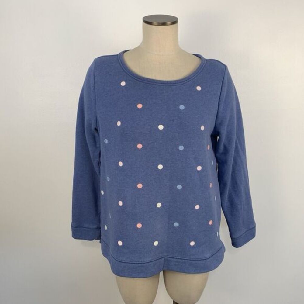 Talbots Cotton Blend Blue Long Sleeve Embroidered Polka Dot Sweatshirt Sz Large